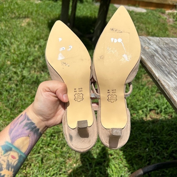 Nina BRYSTOL ALAMO TAN SUEDE MID-HEEL D'ORSAY DRESS PUMP  size 6 - Picture 4 of 6